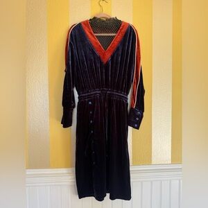 Anthropologie Elegant Velvet V-Neck Dress - Navy Blue